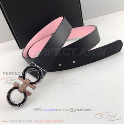 AAA Salvatoye Ferragamo 2.5cm Women's Black And Pink Leather Belt - SS Buckle